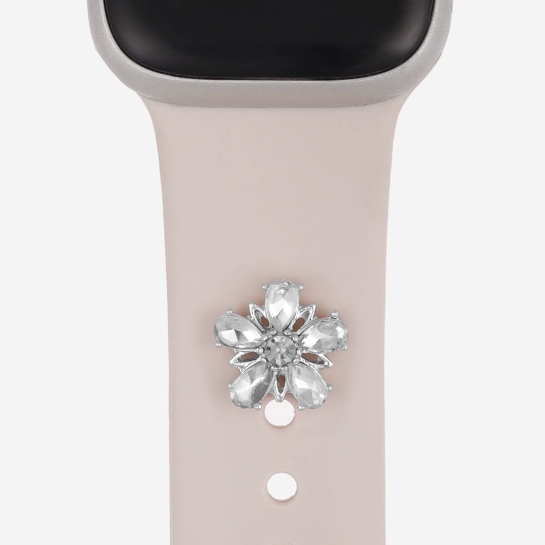 Crystal Flower Apple Watch Charm - Silver