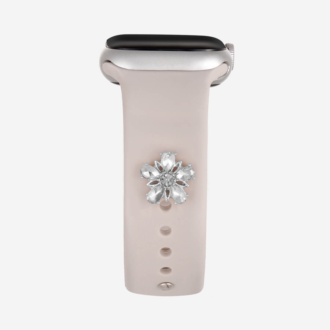 Crystal Flower Apple Watch Charm - Silver