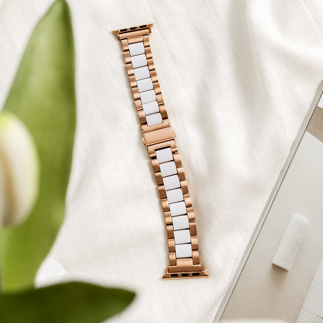 Lisbon Apple Watch Band - Vintage Rose Gold / White