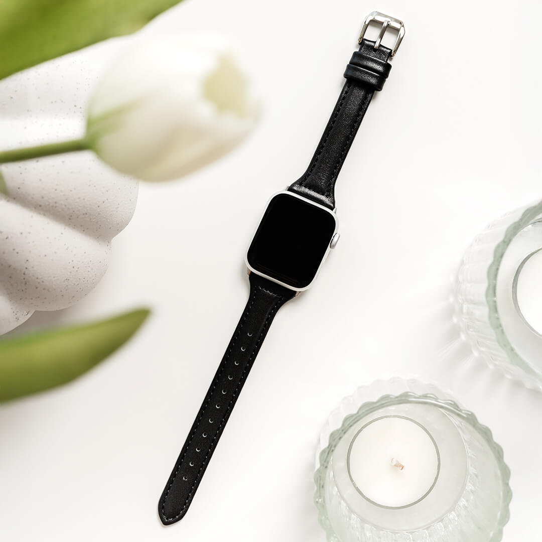 Slim Leather Apple Watch Band - Black