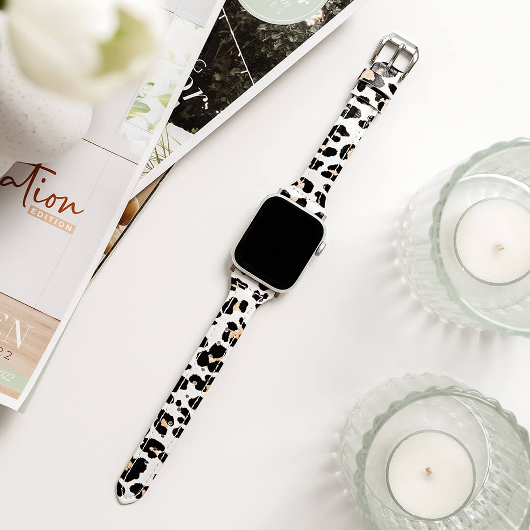 Slim Leather Apple Watch Band - Blonde Leopard