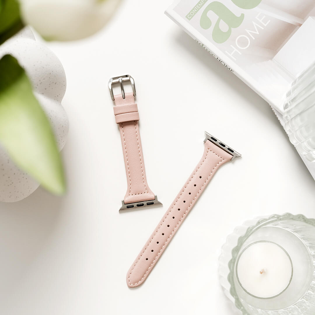 Slim Leather Apple Watch Band - Blush