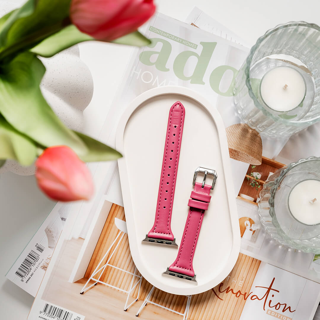 Slim Leather Apple Watch Band - Fuchsia