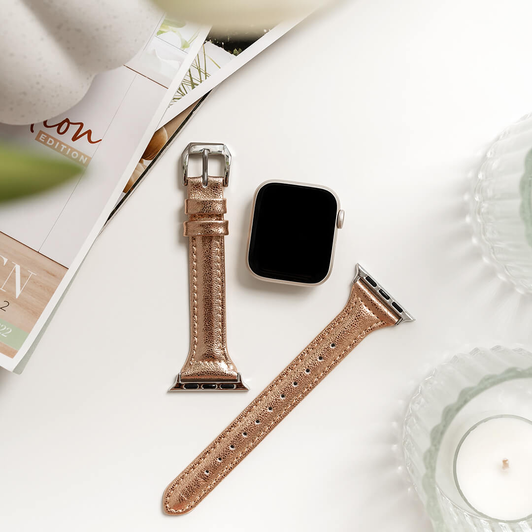 Slim Leather Apple Watch Band - Rose Gold