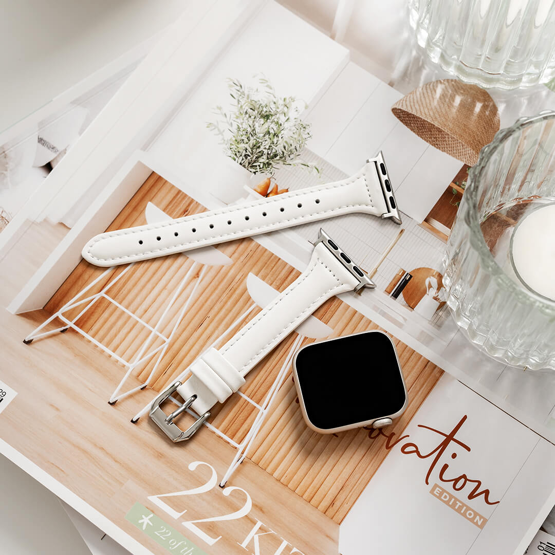 Slim Leather Apple Watch Band - White